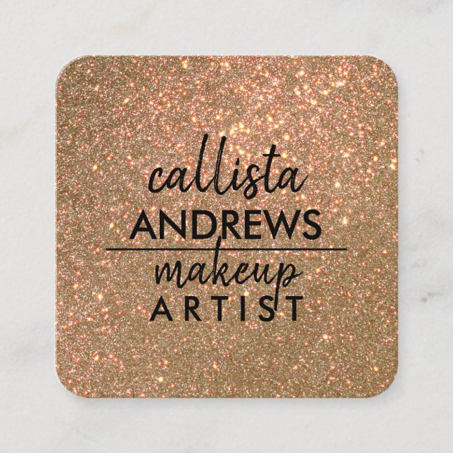 Glamourous Sparkly Gold Glitter Makeup Artist Square Business Card (Front)