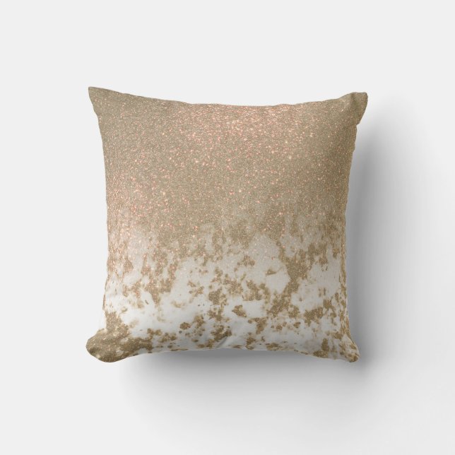 Glamourous Sparkly Gold Glitter Marble Ombre Cushion (Front)