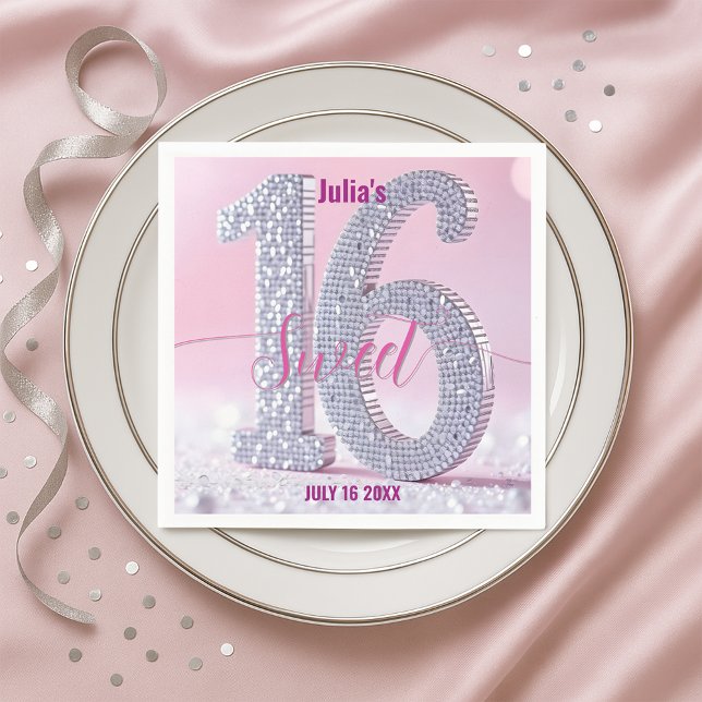 Glamourous  Stylish Chic Rhinestone Sweet Sixteen Napkin (Creator Uploaded)