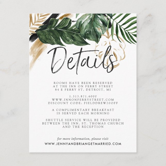 Glamourous Summer Greenery Wedding Guest Details Enclosure Card (Front)