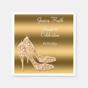 Glamourous Sweet 16 Birthday Gold Stilettos Napkin