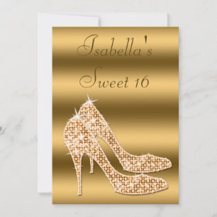 Glamourous Sweet 16 Gold Stilettos Invitation