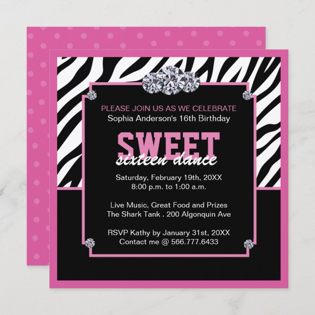Glamourous Sweet Sixteen Birthday Party Invitation (Front/Back)