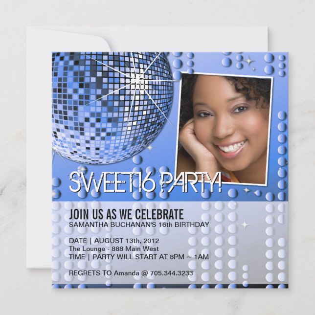 Glamourous Sweet Sixteen Disco Ball Invitation (Front)