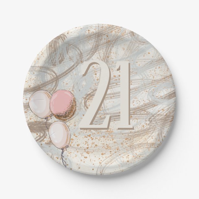 Glamourous Swirls Gold Confetti Name 21st Birthday Paper Plate (Front)