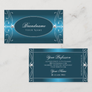 Glamourous Teal Blue Ornate Sparkle Jewels Stylish Business Card