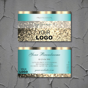 Glamourous Teal Gold Sparkling Glitter with Logo Business Card