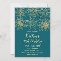 Glamourous Teal Gold Winter 30th Birthday 
