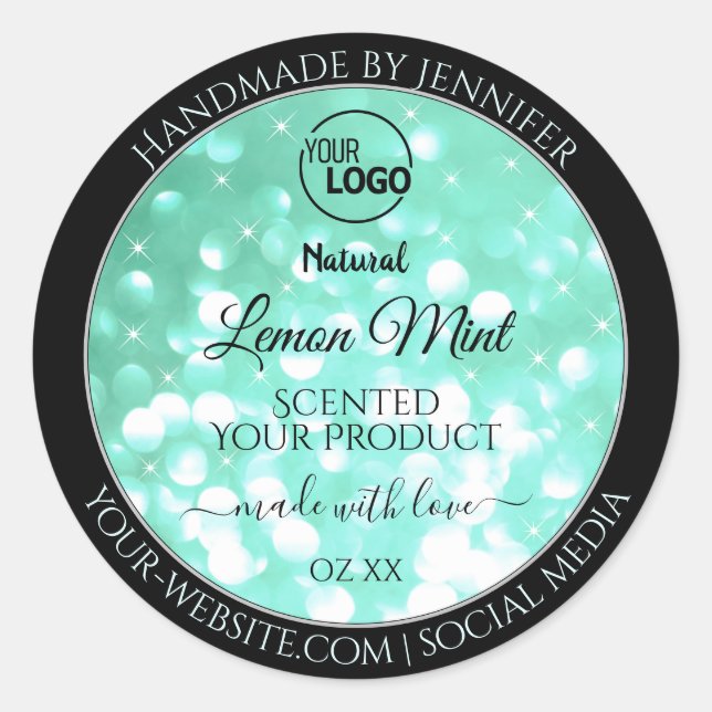 Glamourous Teal Sparkle Glitter Logo Product Label (Front)