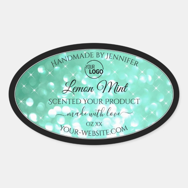 Glamourous Teal Sparkle Glitter Logo Product Label (Front)