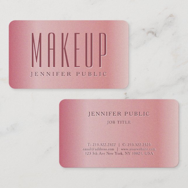Glamourous Template Rose Gold Luxury Makeup Artist Business Card (Front/Back)