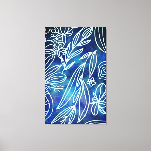 Glamourous Torquoise and White Botanical Drawing Canvas Print (Front)