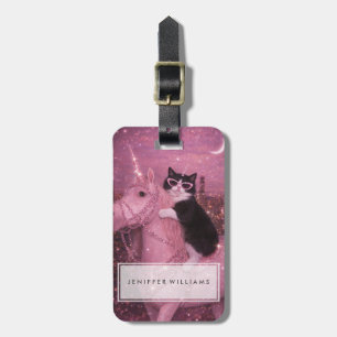 Glamourous Unicorn Cat Under Sparkling City        Luggage Tag
