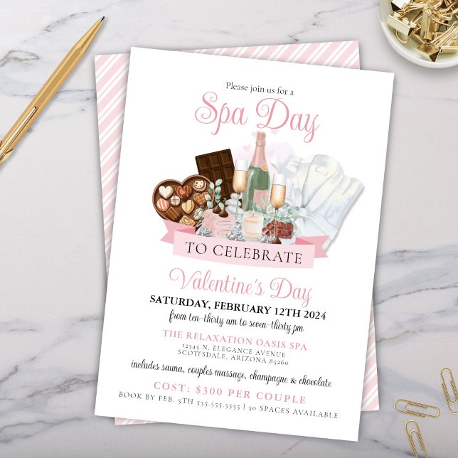 Glamourous Valentines Champagne Chocolate Spa Day Invitation (Elegant glamorous chocolate spa day champagne pamper me party invitation for Valentine's Day party)
