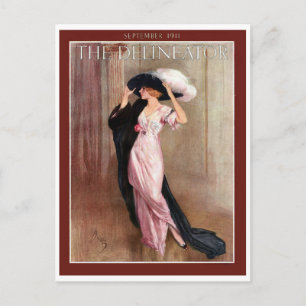 Glamourous Vintage Edwardian Woman in Pink Gown Postcard