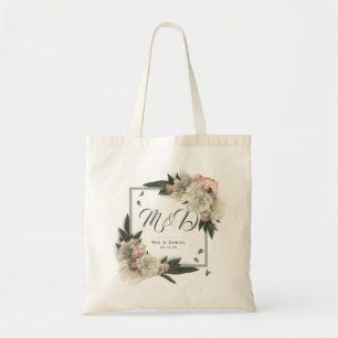 Glamourous White and Peach Floral Peonies Tote Bag