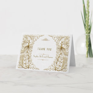 Glamourous White Gold Art Deco Peacocks Thank you