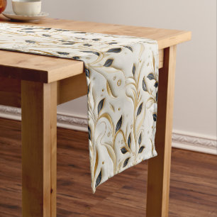 Glamourous White Gold & Black Seamless Patterns Short Table Runner