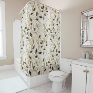 Glamourous White Gold & Black Seamless Patterns Shower Curtain