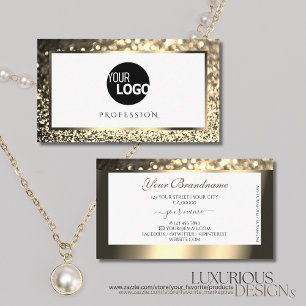 Glamourous White Gold Sparkle Glitter Logo Elegant Business Card