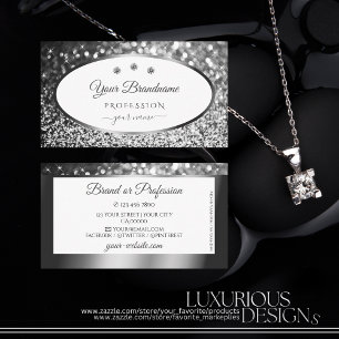 Glamourous White Silver Sparkle Glitter Diamonds Business Card