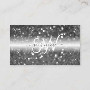Glamourous White Silver Sparkling Glitter Initials Business Card