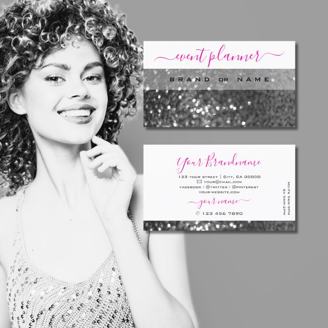 Glamourous White Silver Sparkling Glitter Shimmery Business Card (Creator Uploaded)