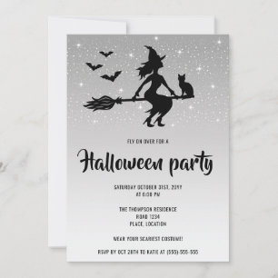 Glamourous Witch Silver And Black Halloween Party Invitation