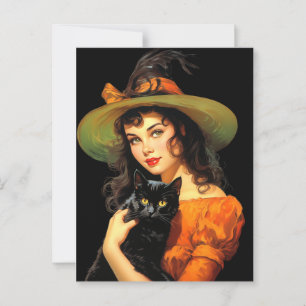 Glamourous Witch   Vintage Halloween Pin-up Art Postcard