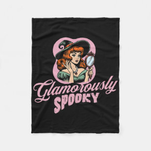 Glamourously Spooky Vintage Witch Retro Halloween Fleece Blanket