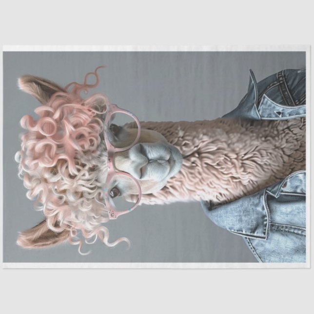 Glamours Pink Haired Llama Salon Day Decoupage  Tissue Paper (Front)