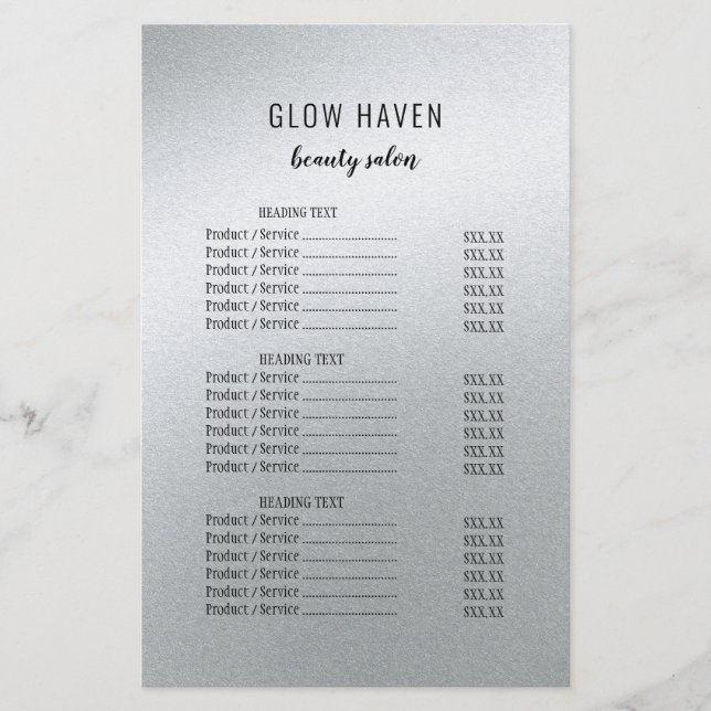 Glamour's Silver Beauty Salon Flyer (Front)