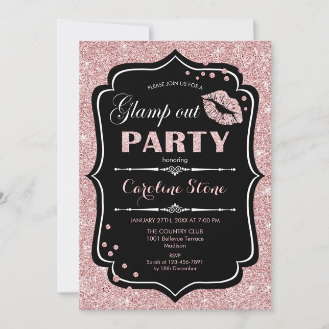 Glamp out Party - Black Rose Gold Invitation (Front)