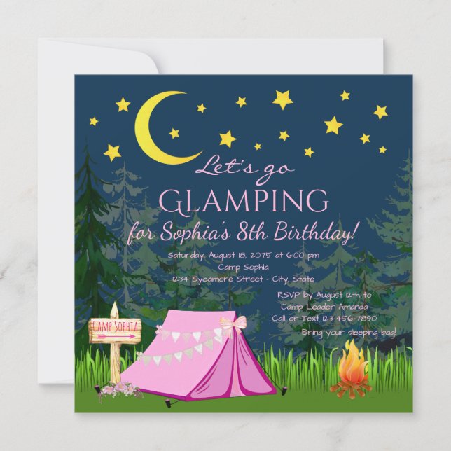 Glamping Birthday Party Invitations (Front)