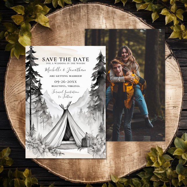 Glamping Camping Mountain Forest Photo Wedding Save The Date (Glamping Camping Mountain Forest Photo Wedding Save The Date)