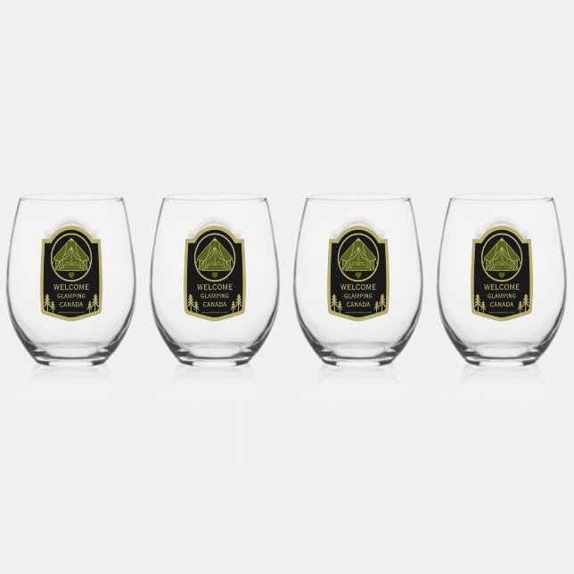 Glamping Canada Business Stemless Wine Glass (Front)