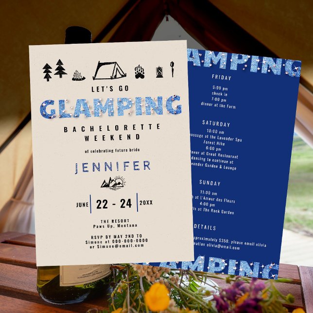 Glamping Denim Diamonds Fun Bachelorette Weekend Invitation (Creator Uploaded)