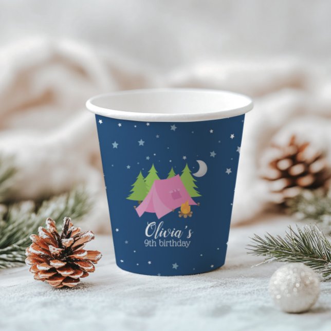 Glamping Girl Pink Camping Birthday Party Paper Cups (Creator Uploaded)