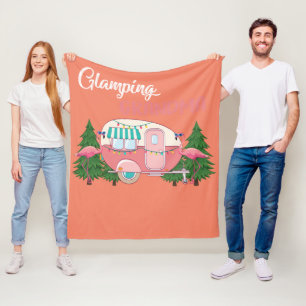Glamping Grandma Costume Camping RV Flamingos Camp Fleece Blanket