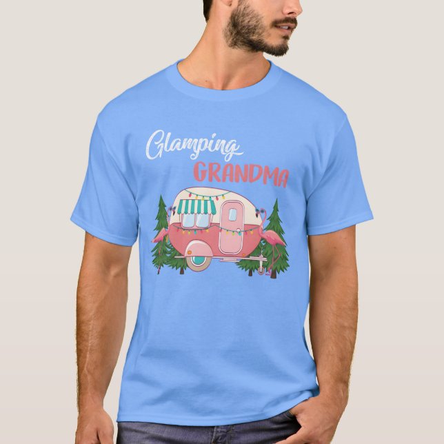 Glamping Grandma Costume Camping RV Flamingos Camp T-Shirt (Front)