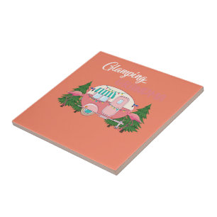Glamping Grandma Costume Camping RV Flamingos Camp Tile