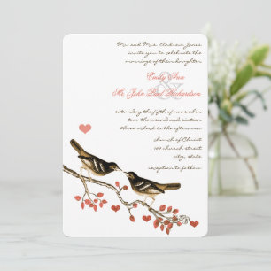 Glamping Lovebird Coral Enchanted Forest Wedding Invitation