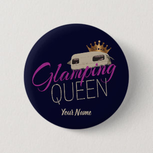 Glamping Queen Camping with vintage caravans 6 Cm Round Badge