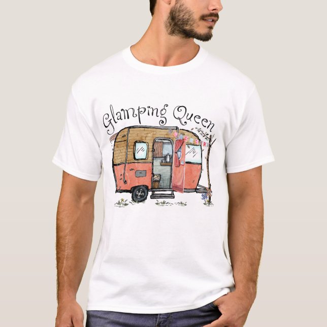 Glamping Queen Funny Vintage Camper T-Shirt (Front)