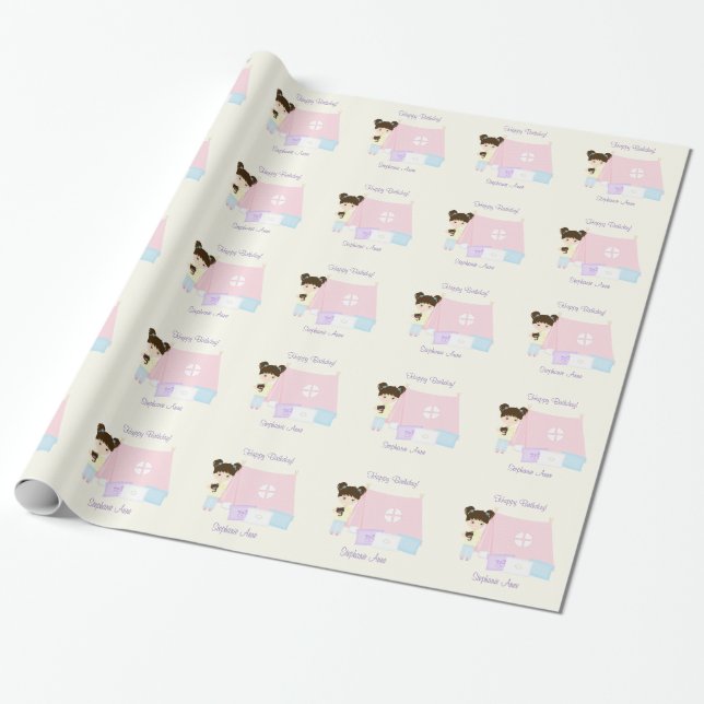 Glamping Sleepover Party Wrapping Paper (Unrolled)