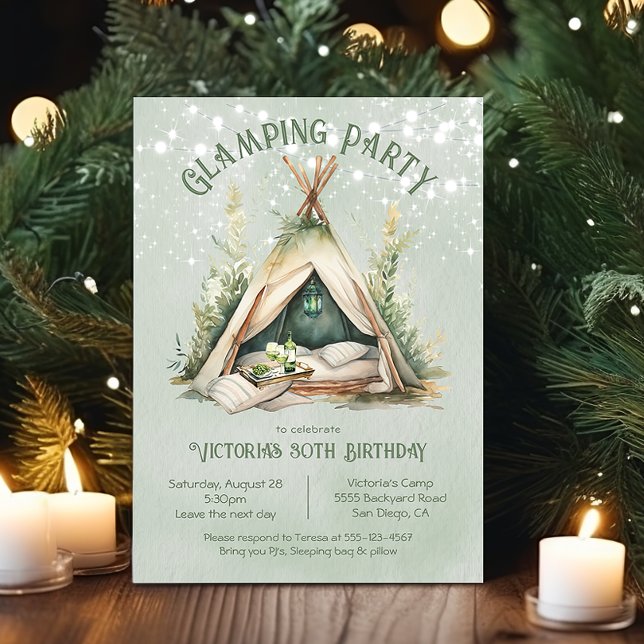 Glamping Tent Adult Birthday Sleepover Invitation (Creator Uploaded)