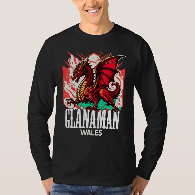 Glanaman Wales Welsh Flag Y Ddraig Goch Dragon T-Shirt (Front)