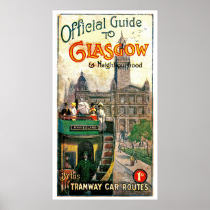 Glasgow and neighbourhood tramway car routes poster