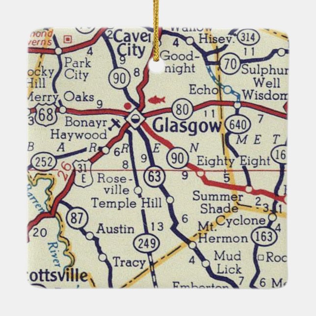 Glasgow KY Vintage Map Ceramic Ornament (Back)