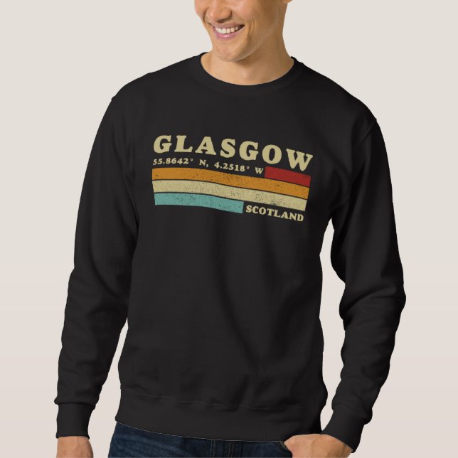 Glasgow Scotland City Retro Longitude Latitude Sweatshirt (Front)